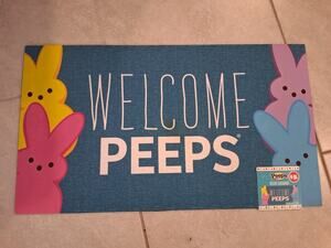 Peeps Easter Door Mat Welcome Peeps Bunny Rubber Rug 16x28" Brand New With Tags